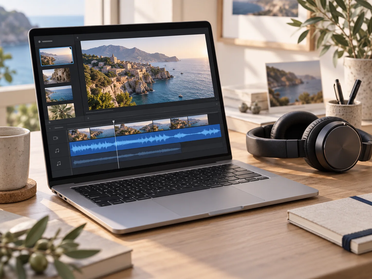 Voice cloning application: a downloaded voiceover used in a travel video editing timeline